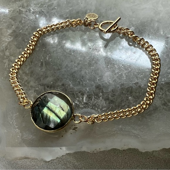 Labradorite Gemstone Gold Chain 22K Gold Bracelet - Picture 3 of 6